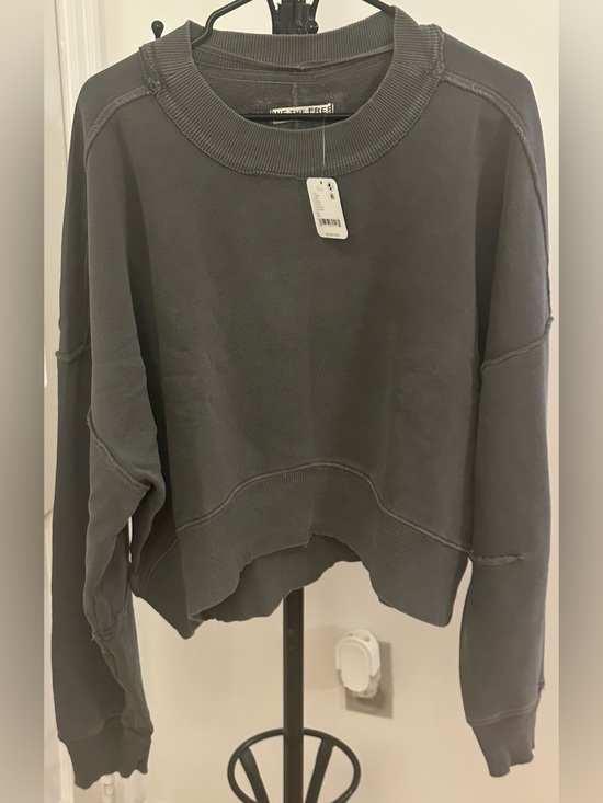 Free People Tops - Free People Washed Charcoal Cropped Crew Pullover